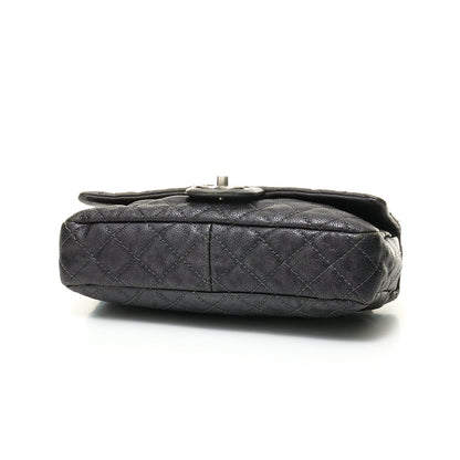 Easy Flap Black Shoulder Bag in Caviar Leather, Ruthenium hardware