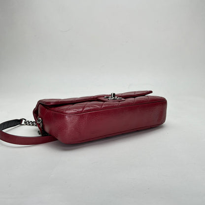 Easy Flap Medium Maroon Shoulder Bag in Calfskin, Ruthenium hardware