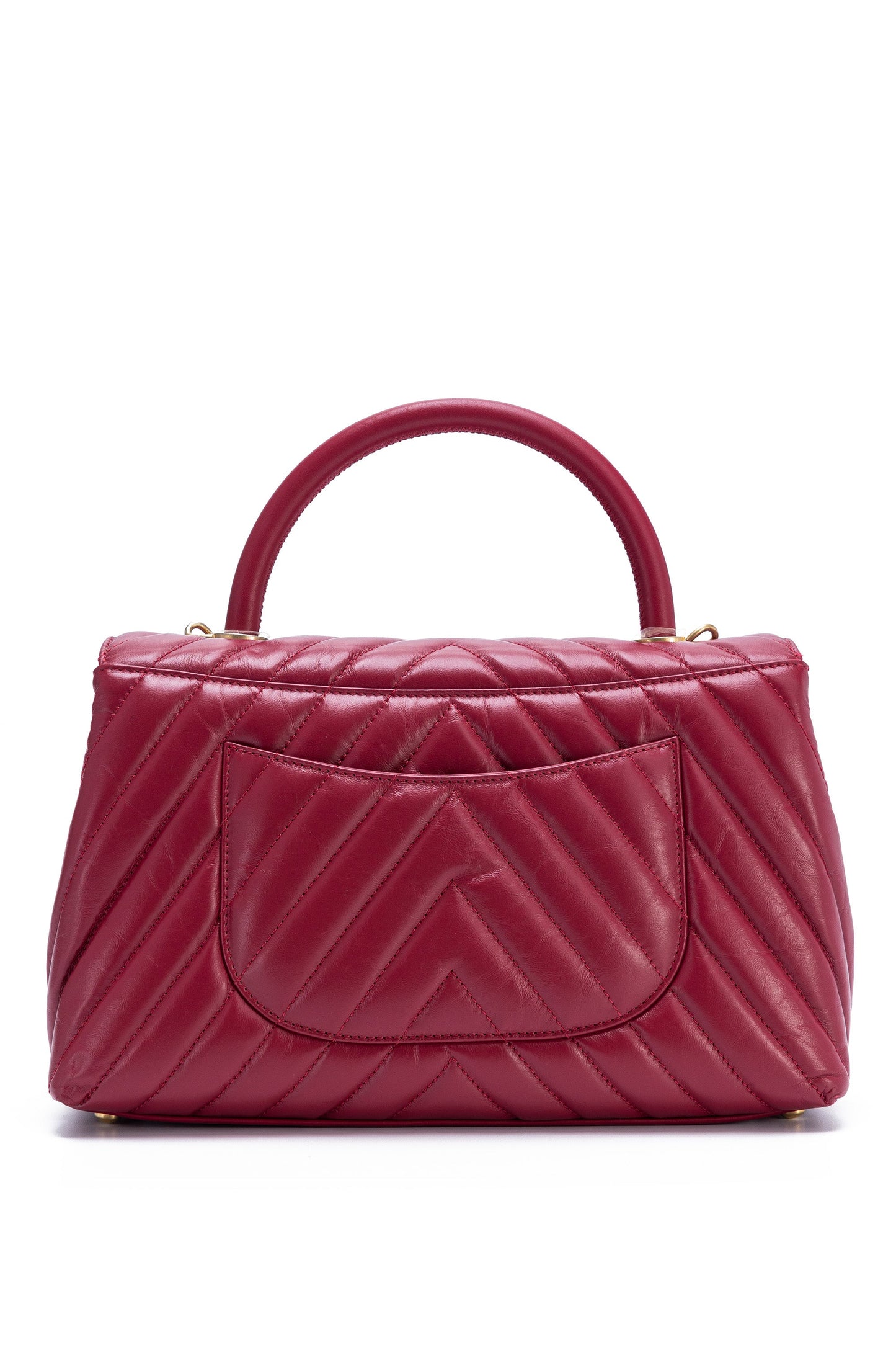 Coco Chevron Small Red Top Handle Bag in Calfskin, Gold hardware