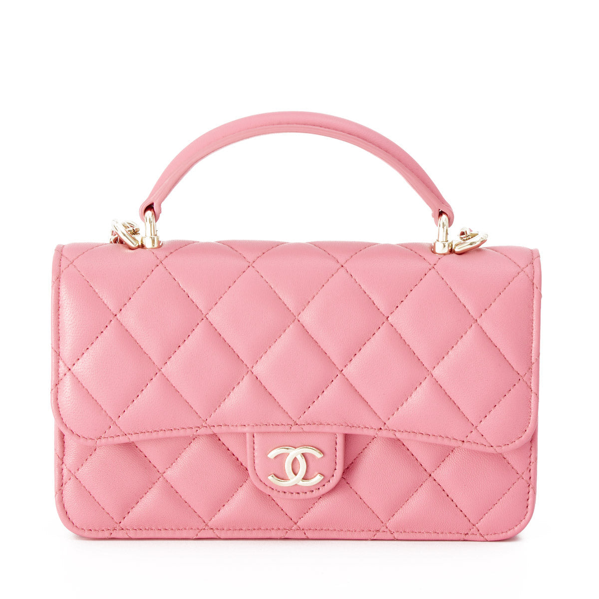 Classic Mini Pink Top Handle Bag in Lambskin, Light Gold hardware