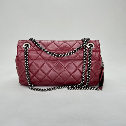 Easy Flap Medium Maroon Shoulder Bag in Calfskin, Ruthenium hardware