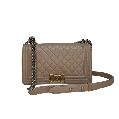 Boy Medium Medium Beige Shoulder Bag in Lambskin, Light Gold hardware