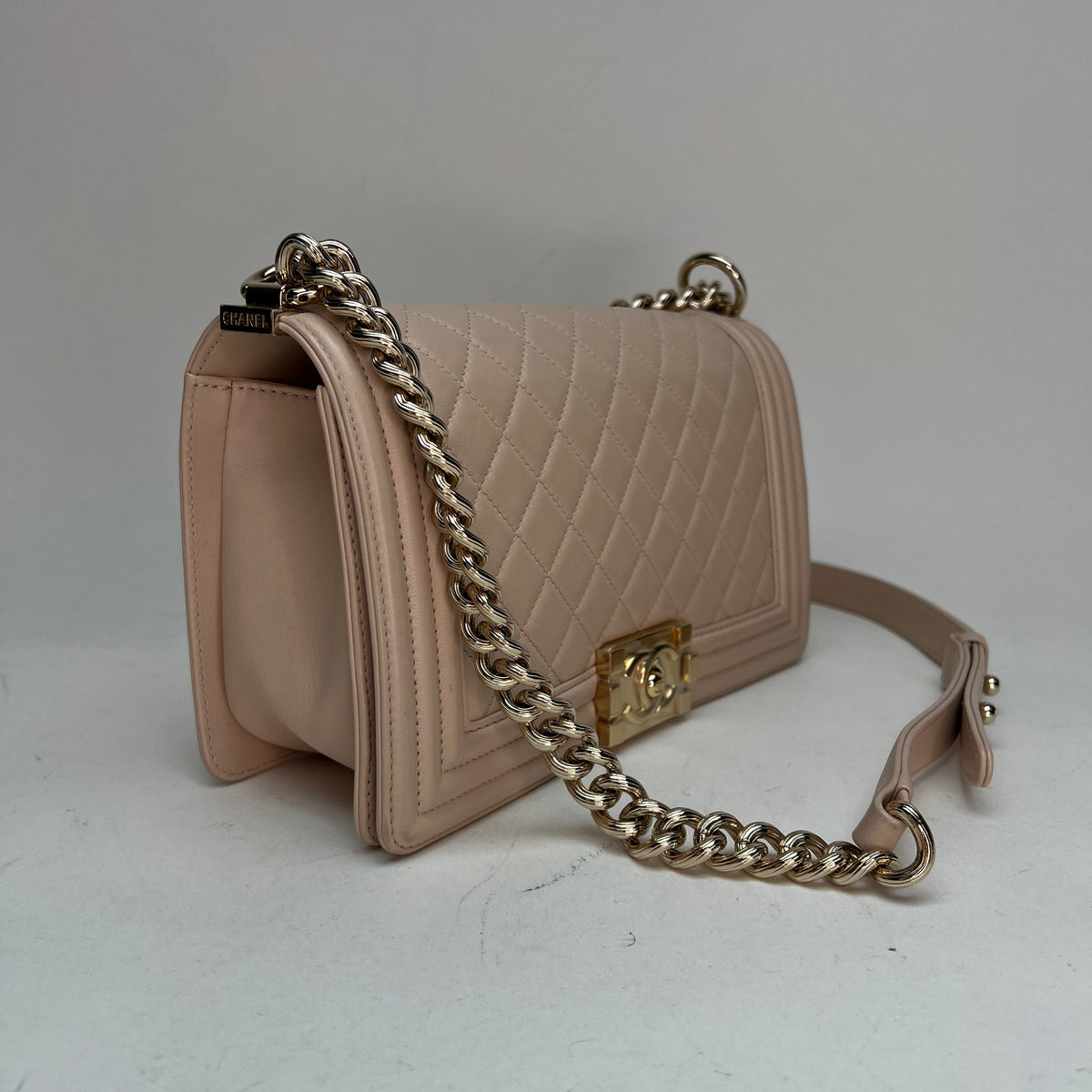 Boy Medium Medium Beige Shoulder Bag in Lambskin, Light Gold hardware