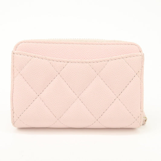 CHANEL Matelasse Caviarskin Classic Zip Around Coin Case Pink AP0216