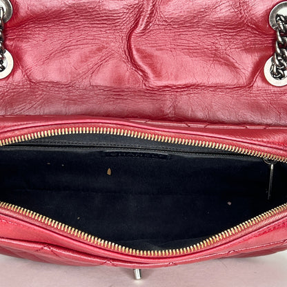 Easy Flap Medium Maroon Shoulder Bag in Calfskin, Ruthenium hardware