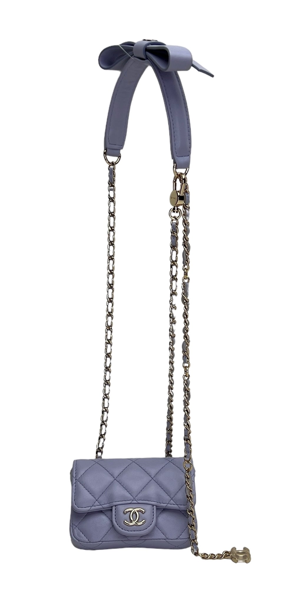 Classic Flap Chain Mini Purple Card Holder in Lambskin, Light Gold hardware