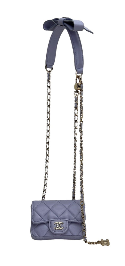 Classic Flap Chain Mini Purple Card Holder in Lambskin, Light Gold hardware