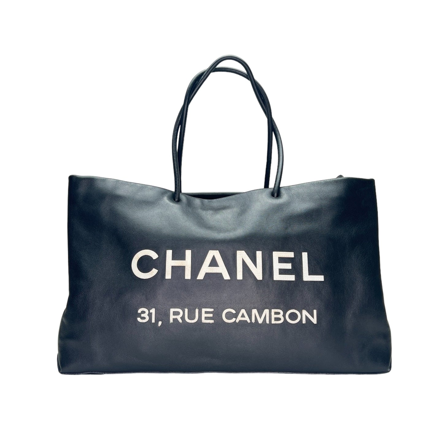 Rue Cambon Black Tote Bag in Calfskin, Silver hardware