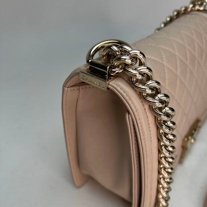 Boy Medium Medium Beige Shoulder Bag in Lambskin, Light Gold hardware