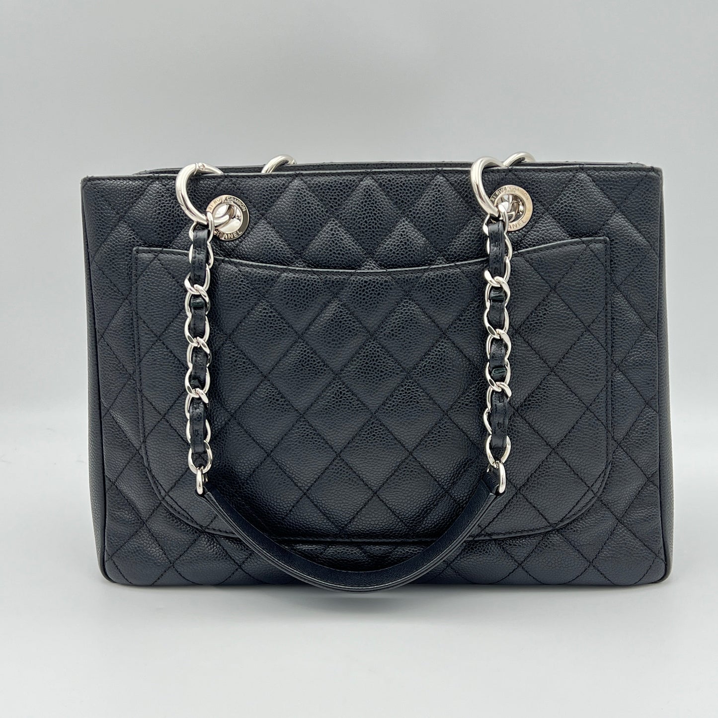 GST Grand Black Tote Bag in Caviar Leather, Silver hardware
