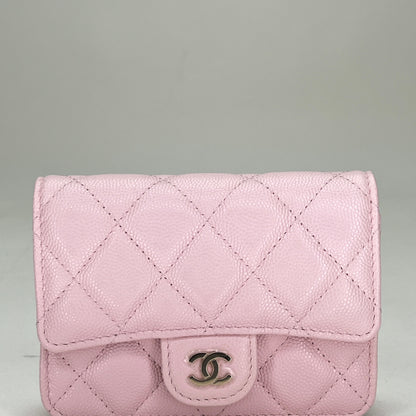 Classic Flap Chain Mini Pink Card Holder in Caviar Leather, Gold hardware
