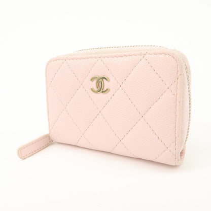 CHANEL Matelasse Caviarskin Classic Zip Around Coin Case Pink AP0216