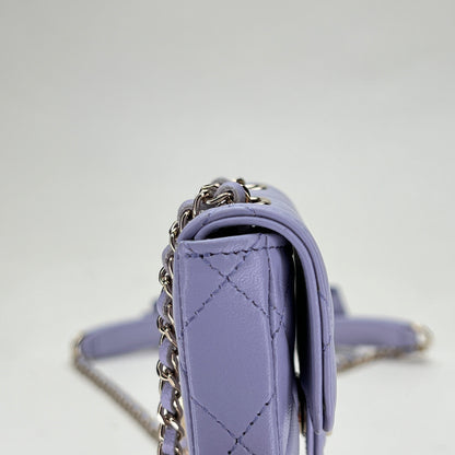 Classic Flap Chain Mini Purple Card Holder in Lambskin, Light Gold hardware