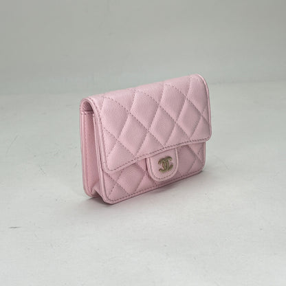 Classic Flap Chain Mini Pink Card Holder in Caviar Leather, Gold hardware