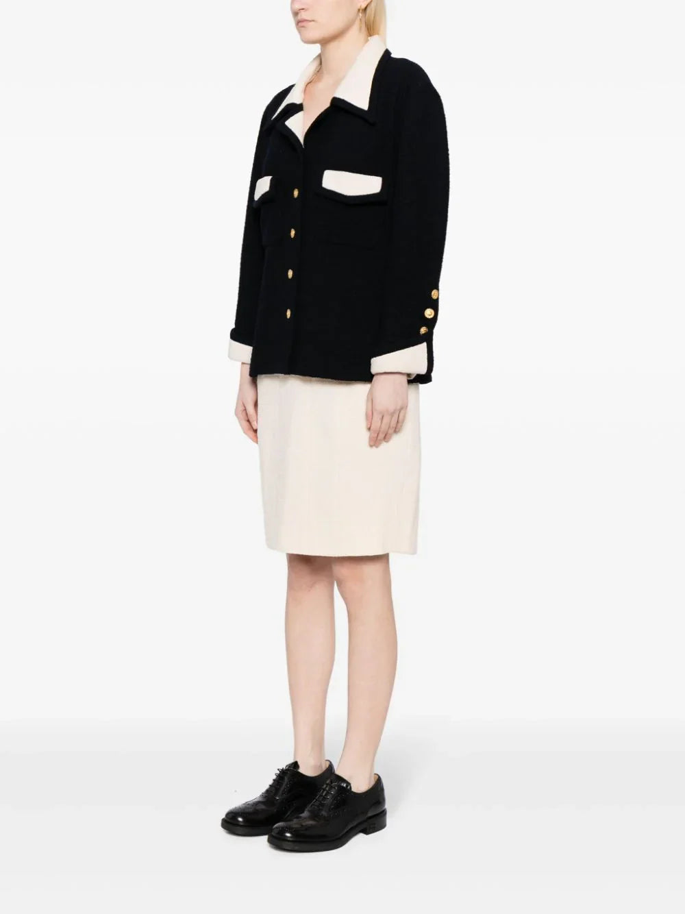 Single-Breasted Bouclé Skirt Suit Set