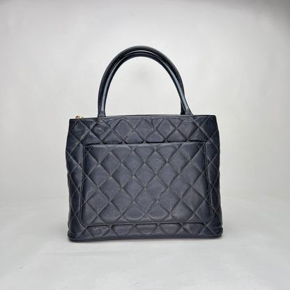 Medallion Black Tote Bag in Caviar Leather, Gold hardware