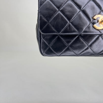 CC Flap Small Black Crossbody Bag in Lambskin, Gold hardware