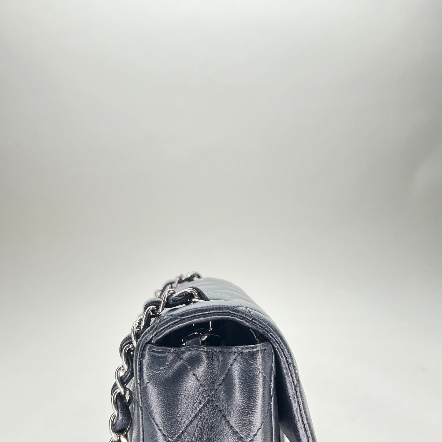 Classic Flap Mini Rectangle Navy Shoulder Bag in Lambskin, Silver hardware