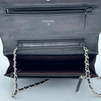 Classic Wallet on Chain One Size Black Wallet on Chain in Lambskin, Silver hardware