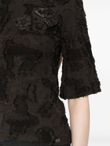 Black Cotton Top with 3 Brooches
