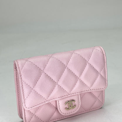 Classic Flap Chain Mini Pink Card Holder in Caviar Leather, Gold hardware