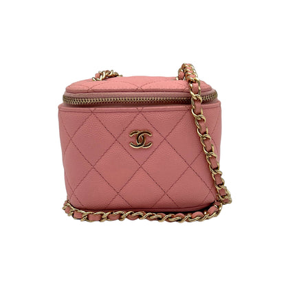 Mini Vanity Pink Crossbody Bag in Caviar Leather, Gold hardware