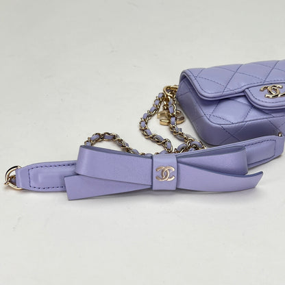 Classic Flap Chain Mini Purple Card Holder in Lambskin, Light Gold hardware