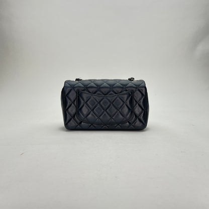 Classic Flap Mini Rectangle Navy Shoulder Bag in Lambskin, Silver hardware
