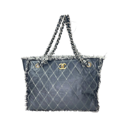 Quilted Tweed Shopper Black Tote Bag in Lambskin, Ruthenium hardware