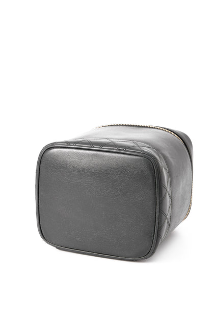 Vanity Black Top Handle Bag in Lambskin, Light Gold hardware