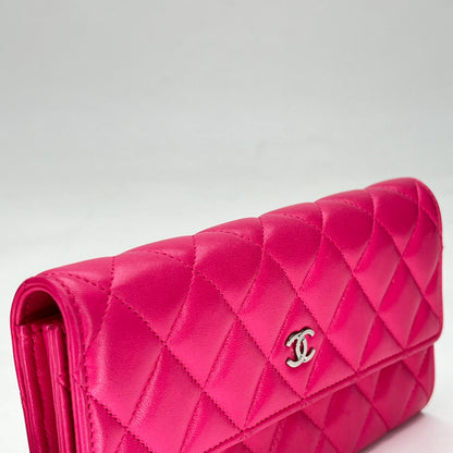 Classic Long Pink Wallet in Lambskin, Silver hardware