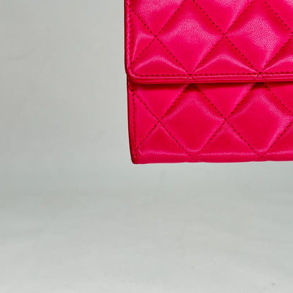 Classic Long Pink Wallet in Lambskin, Silver hardware