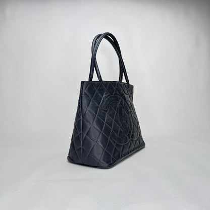 Medallion Black Tote Bag in Caviar Leather, Gold hardware