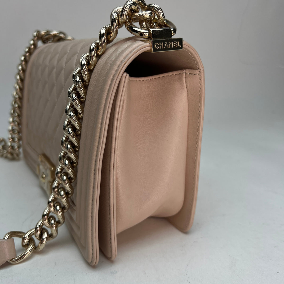 Boy Medium Medium Beige Shoulder Bag in Lambskin, Light Gold hardware
