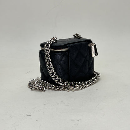 Classic Vanity Mini Black Vanity Bag in Caviar Leather, Silver hardware