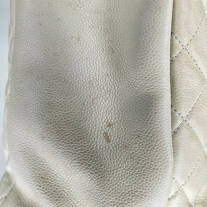 GST Cream Shoulder Bag in Caviar Leather, Silver hardware