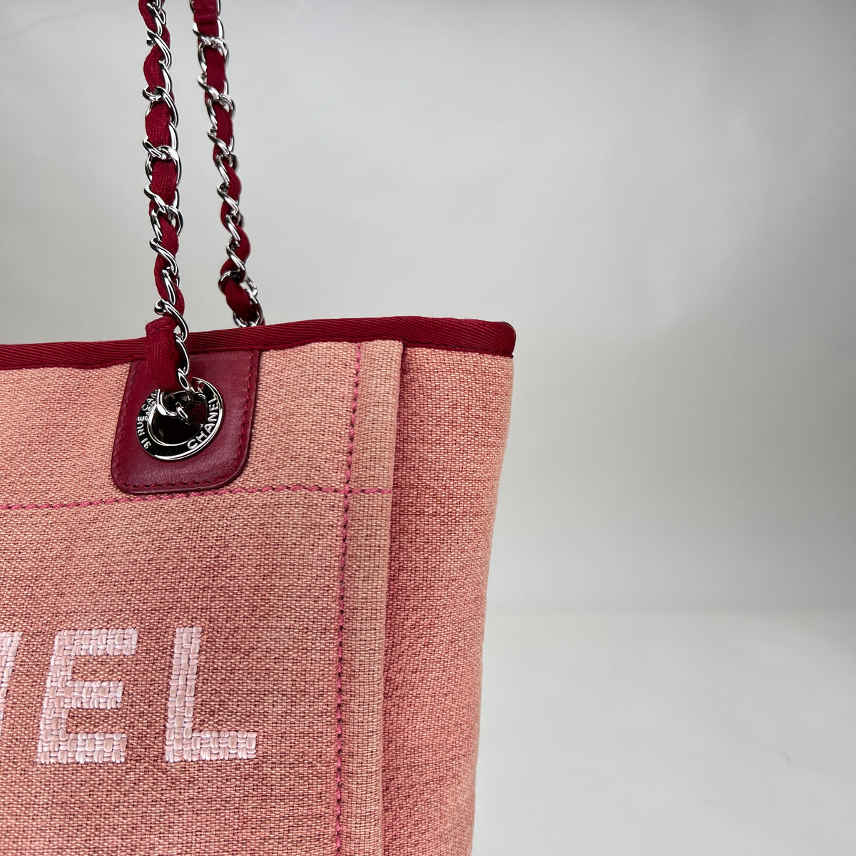 Deauville Small Pink Shoulder Bag in Canvas, Silver hardware
