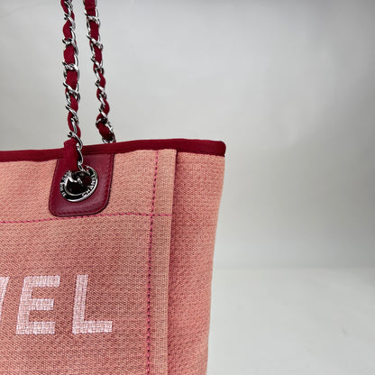 Deauville Small Pink Shoulder Bag in Canvas, Silver hardware
