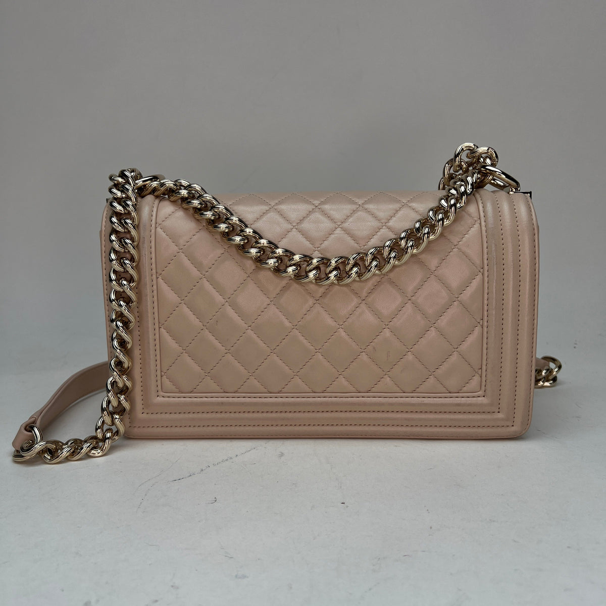 Boy Medium Medium Beige Shoulder Bag in Lambskin, Light Gold hardware