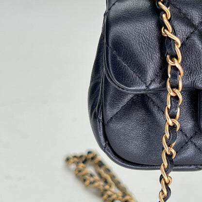 Lady Handle Flap Micro Black Shoulder Bag in Lambskin, Gold hardware