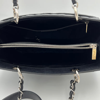 GST Grand Black Tote Bag in Caviar Leather, Silver hardware