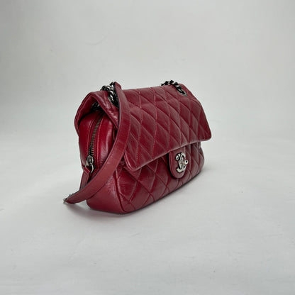Easy Flap Medium Maroon Shoulder Bag in Calfskin, Ruthenium hardware