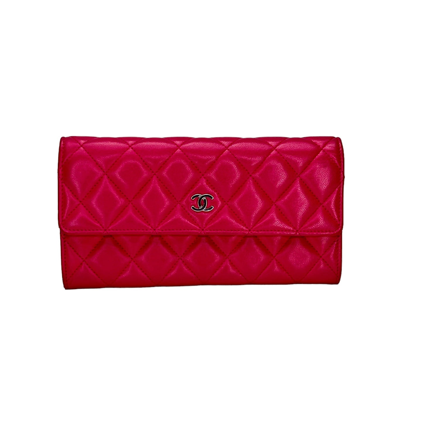 Classic Long Pink Wallet in Lambskin, Silver hardware