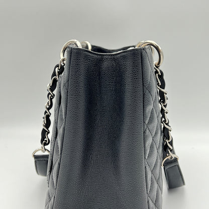 GST Grand Black Tote Bag in Caviar Leather, Silver hardware