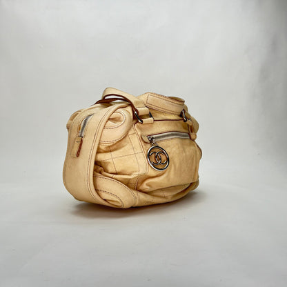 Vintage Chocolate Bar Boston Cream Shoulder Bag in Calfskin, Silver hardware