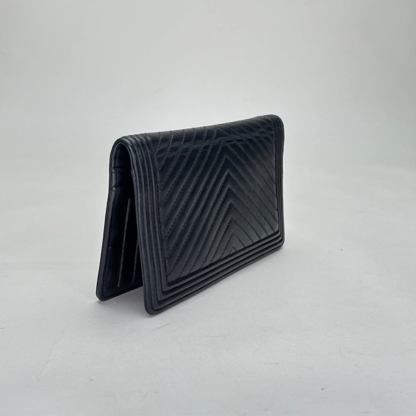 Boy Long Black Wallet in Calfskin, Silver hardware