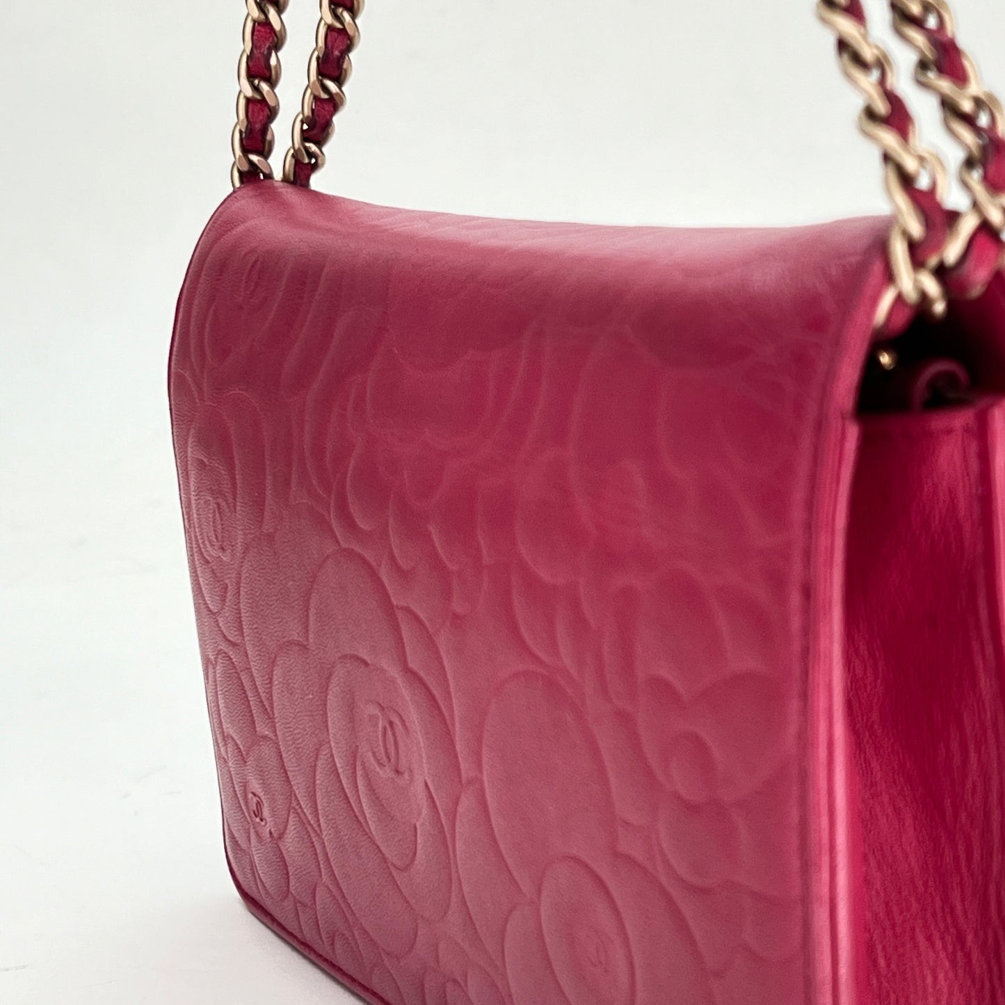 Camelia Pink Wallet on Chain in Lambskin, Gold hardware