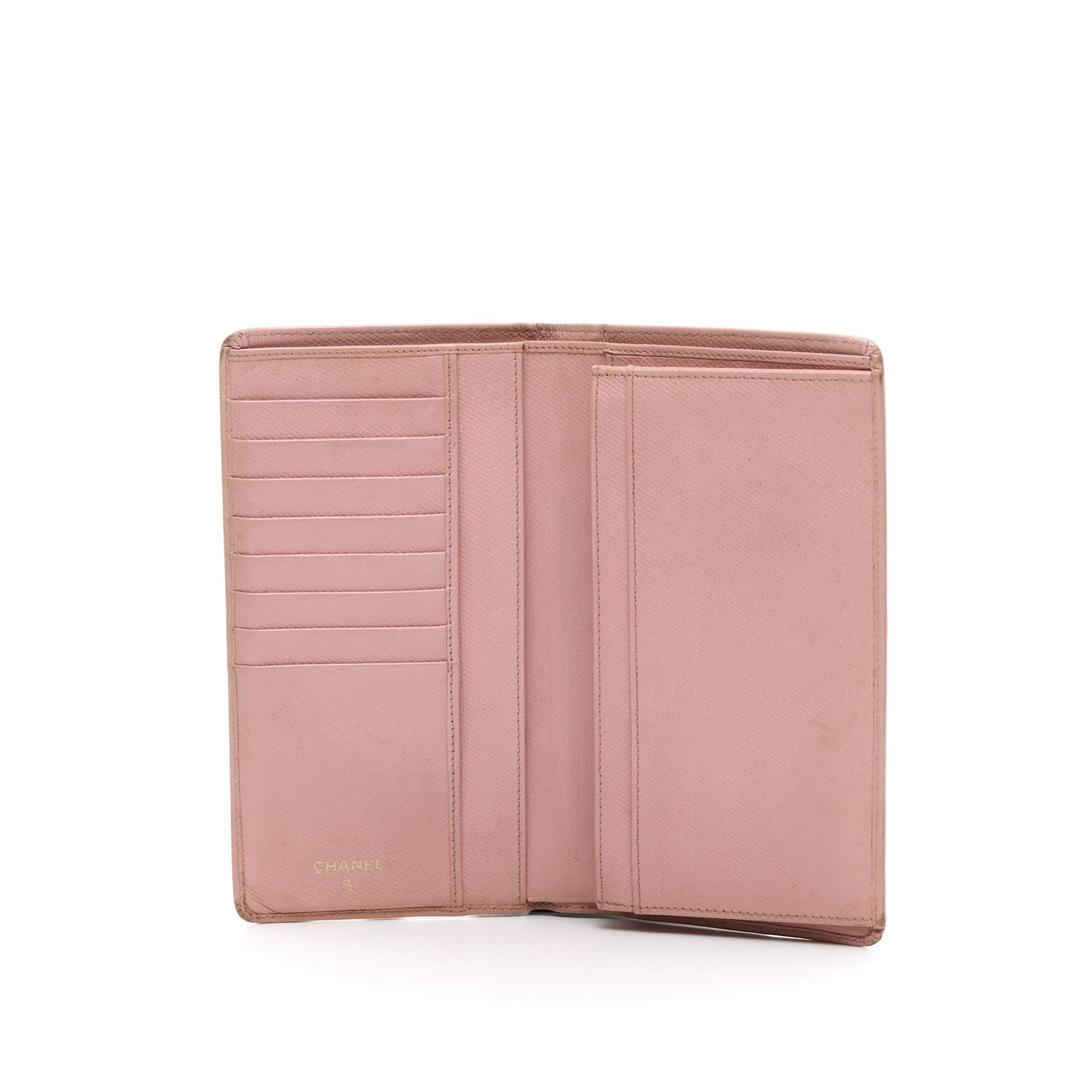 Bi-fold Long Pink Wallet in Calfskin, Gold hardware