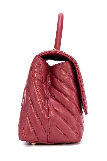 Coco Chevron Small Red Top Handle Bag in Calfskin, Gold hardware