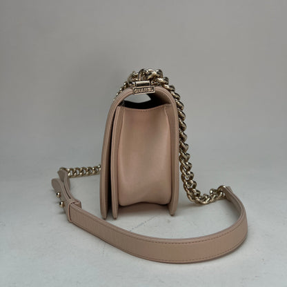 Boy Medium Medium Beige Shoulder Bag in Lambskin, Light Gold hardware